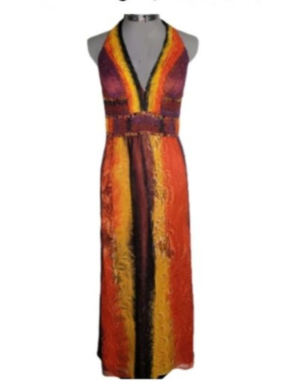 Dave and Johnny Beaded Colorful Beaded Sheer Lined Maxi Halter Dress Size 11/12